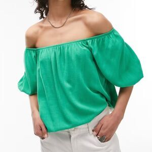 Topshop Bardot Off-Shoulder Short Sleeve Blouse Sz 6 Green